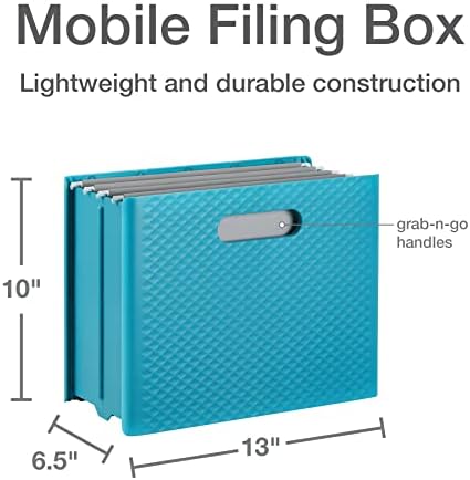 Pendflex Mobile File Box com alças, fácil configuração, colapso e armazenamento, 13 W x 10 h x 6,5 D, segura arquivos de tamanho
