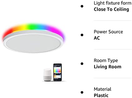 Aphyni Aijia RGB Luz de teto inteligente - 24W 12 polegadas Ultra Fin Fingo Mount Light Light Compatível com Alexa Google Assistant Modern LED Teto Light 3000-6500K para sala de estar