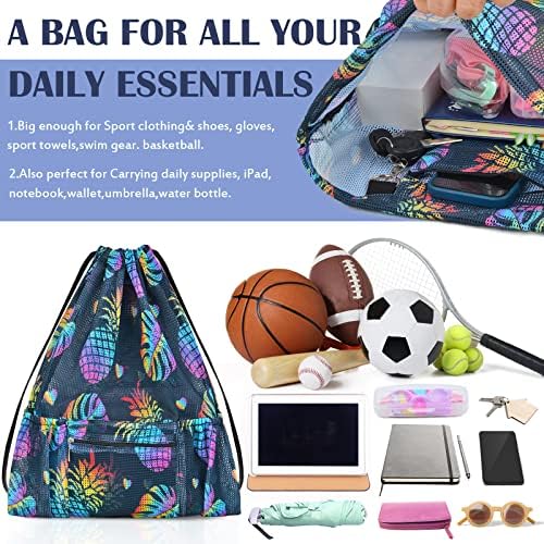 Fiodrimy malha de mochila mochila bolsa de praia com zíper bolso de mochila de ginástica para nadar em engrenagem de ginástica saco de armazenamento para crianças adultas
