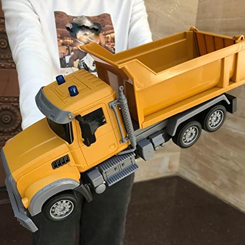 RC Dump Truck Toy for Kids - Caminhão de despejo de controle remoto de 6 canais com luzes LED, brinquedos de caminhão de veículos de construção RC com 2 baterias recarregáveis, idéias de presentes para meninos e meninas de 3-8 anos