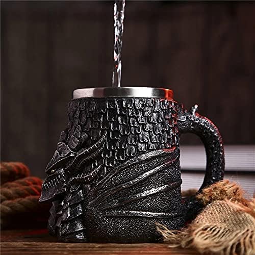 Caneca medieval caneca preta dragão tanque de aço inoxidável resina 3d xícaras de café e canecas fãs de natal presente