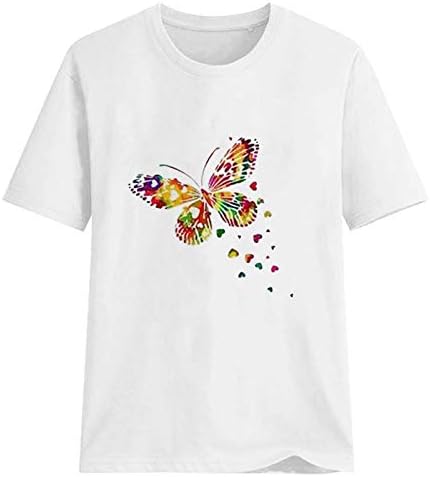 Uikmnh Ladies T camisetas Camisa Crew Camiseta Borboleta Borda