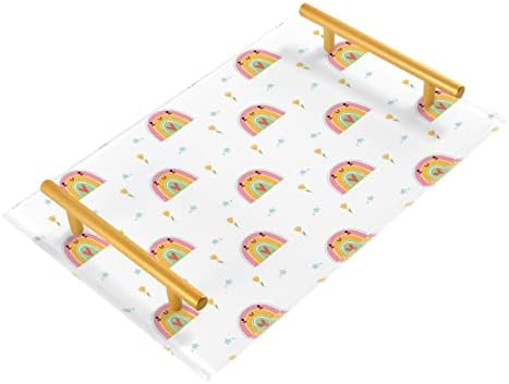 Bandeja de bandeja decorativa de banheiro de acrílico de Dallonan com alças de ouro para organizador de cozinha frutas de verão arco -íris