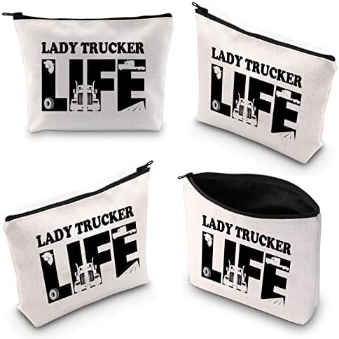 Xyanfa Lady Trucker Makeup Bag Lady Trucker Life Truck Driving Presens Womens Feminino Motorista do caminhão zíper da bolsa
