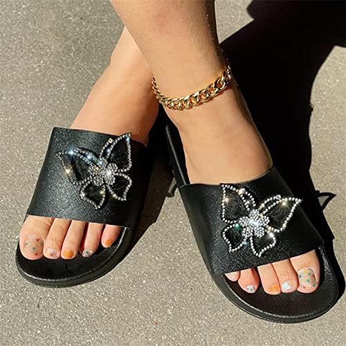 Sandálias pretas de Waserce com shinestones Mulheres chinelas de verão Novo padrão arco de strass brilhante Bottom planic