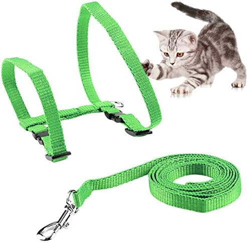 Colarinho de gato yunnyp, chicote de gato e coleira de trela ajustável chicote de cabeceira de nylon tira de gato colar
