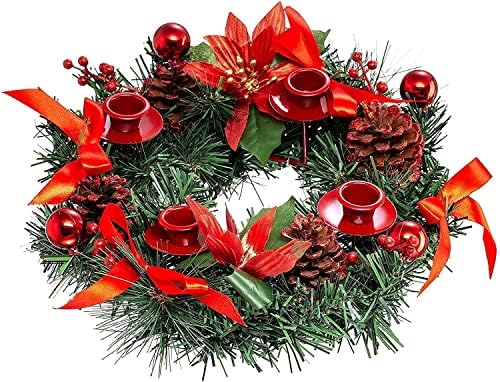 Coroa de castiola de Natal Zypnb, vela de natal Rings simulados Rattan Candlestick Garland para decoração de festa de férias