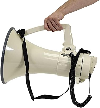 Audio sísmico - SA -MEGA4 Profissional 10.75 Bell Meghornorn grande com microfone destacável com entrada AUX - perfeita para eventos esportivos internos/externos, exercícios de segurança de torcida e controle de multidão