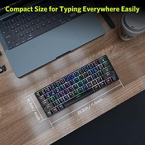 Fiodio 61 Chaves RGB Teclado de jogos mecânicos e sem fio com interruptores azuis, clique audível SOM SOM RAINBOW PORTABLE COMPACT