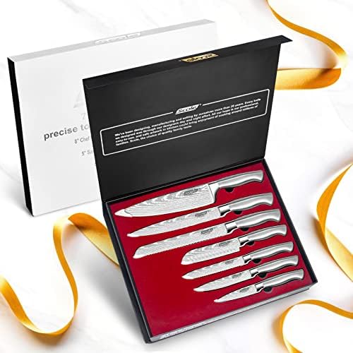 Pacote de faca de chef Scole®-Faca de Chefs Sharp Sharp de Razor, 8 polegadas VG-10 Super Damasco Aço + Faca de Cozinha Ultra Sharp