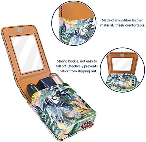 Caixa de batom de Oryuekan com espelho bolsa de maquiagem portátil fofa bolsa cosmética, pintando a vintage floral de lírios da selva tropical Lily Butterfly