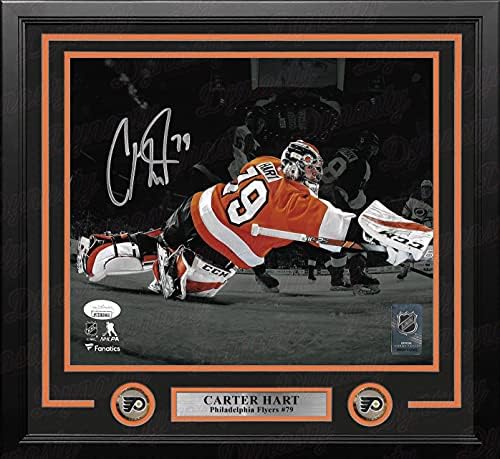 Carter Hart Blackout Net Cam Philadelphia Flyers autografou a foto de hóquei emoldurada de 16 x 20 - JSA autenticada