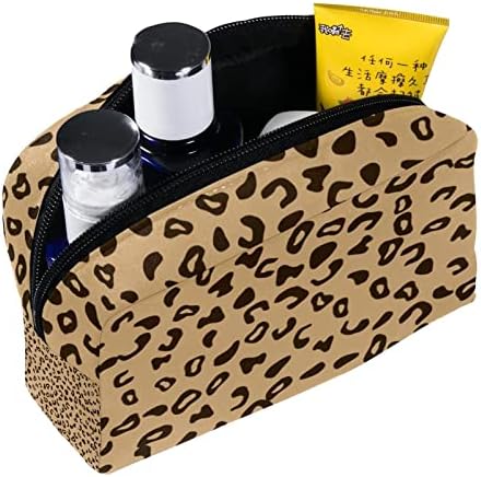 Saco de maquiagem pequeno, organizador cosmético da bolsa com zíper para mulheres e meninas, impressão de leopardo marrom vintage moderno