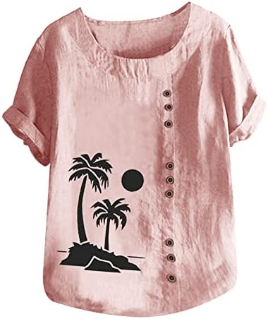 Blusa de linho de algodão feminina 2023 camisas de moda de moda feminino feminino de manga curta casual camiseta vintage tampes