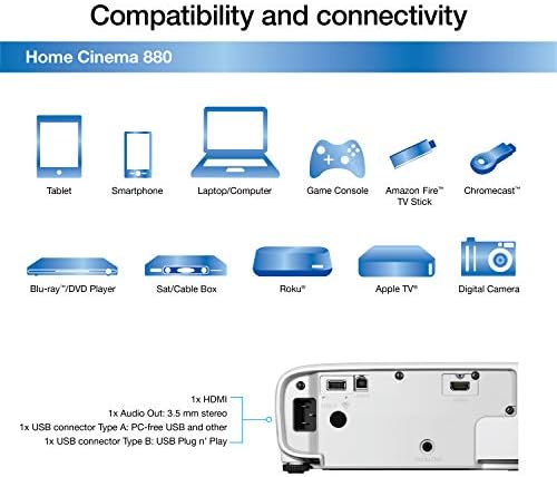 Epson Home Cinema 880 3-CHIP 3LCD 1080P Projector, 3300 lumens cor e brilho branco, streaming e home theater, orador embutido,