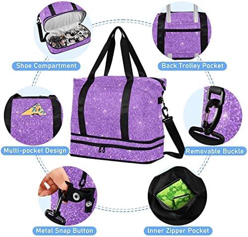 Bolsa de ginástica de ginástica Purple Glitter para homens Viaje bolsa de mochila com bolsas para o compartimento de calçados para mulheres que garotas carregam bolsa durante a noite para homens de ginástica viagens de ioga para mulheres compras