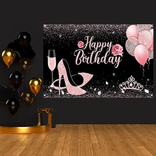 Feliz Aniversário Banner de Castas, material de festa de aniversário, Fabric extra grande Poster preto rosa Poster