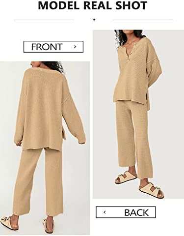 Uusollecy women 2 peças roupas de camisola conjunta de manga comprida malha knit lounge conjunto de calças de perna largura