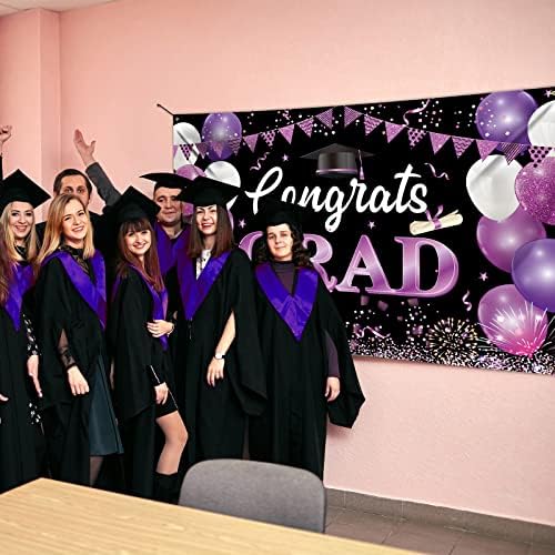 71 x 43 polegadas Purple Parabéns Classe de pós -graduação de 2023 Banner de placas de cenário, decorações de festa de