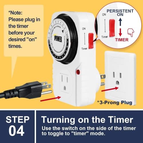 Timer mecânico de plug-in de 24 horas, temporizador para tomadas elétricas aquários aterrados, luz, hidroponia, animais de estimação,