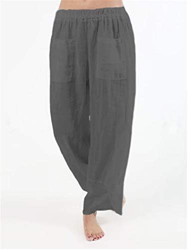 Andongnywell Women Wide perna Polêncio cintura elástica, calça de linho de algodão Louse de pijamas de viagem de ioga