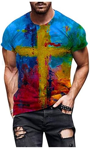 Mens Jesus Cross Print Graphic Tees Treina de manga curta T-shirts PLUS TAMANHO ATLETICATION STREETHEATH Slim Fit Muscle Tops