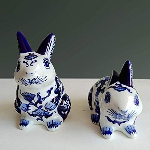 Walnuta chinês de porcelana azul e branco chinês Creative Rabbit Creative Rabbit de duas peças Animal estatueta Home Decoration