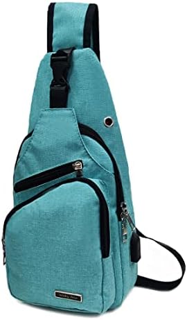 Seoky Rop Men Women Sling Backpack Anti-Roubo Crossbody ombro Saco de peito com carregamento USB Folhas azuis de porta azul