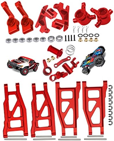 RCMYou Atualiza a parte para 1/10 Slash/Rustler/Stampede/Hoss 4x4 VXL 4WD, braço de suspensão de liga, bloco de giro, blocos de direção, transportadores de eixo traseiro, bellcranks de direção, vermelho