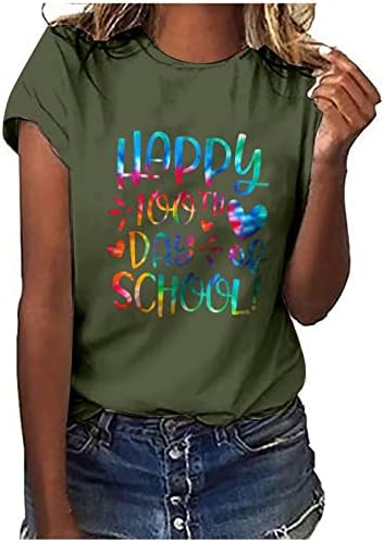 Tops de verão femininos, Tie Dye Happy 100º dia de professor aluno de 100 dias T-shirt feminino Tops Trendy adolescente
