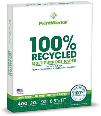 Printworks 100 % reciclou papel multiuso, 20 libras, 92 Bright, 8,5 x 11 polegadas, 400 folhas, branco