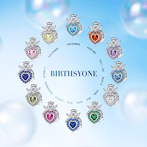 Forever Queen Birthstone Charms for Charms Bracelet 925 Sterling Silver, Angel Wings Heart Charms, Feliz Aniversário Valentim