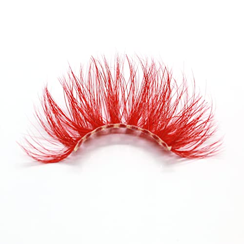 Cílios vermelhos, cílios coloridos de vison 3d de 25 mm, cachos de cílios coloridos, dramáticos longos parados macios e macios