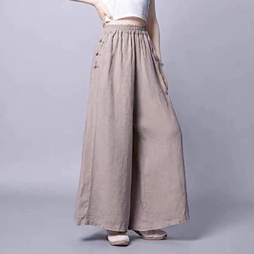 Calças casuais femininas em mulheres calças de linho sólido calça calça de cintura elástica folgada casual para mulheres casuais plus size
