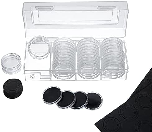 40 PCs 30 mm Capsules de moeda, com junta preta Protect e organizador de armazenamento plástico Caixa 5 de tamanhos para colecionadores