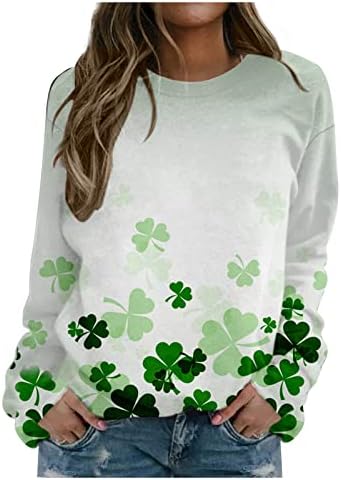 Camise de impressão gráfica de St. Patrick Day Shamrock para mulheres com mangas compridas de manga comprida