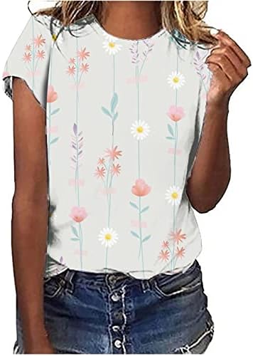 Lcepcy Summer Fashion Fashion Floarl Imprimir camisas de manga curta Blusses de pescoço redondos de tinta para trabalhar