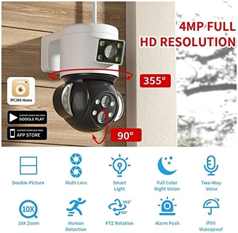 Câmera VPSN Wi -Fi 4MP Securificação de segurança FloodLight Rastreando automóvel Câmera de lentes múltiplas