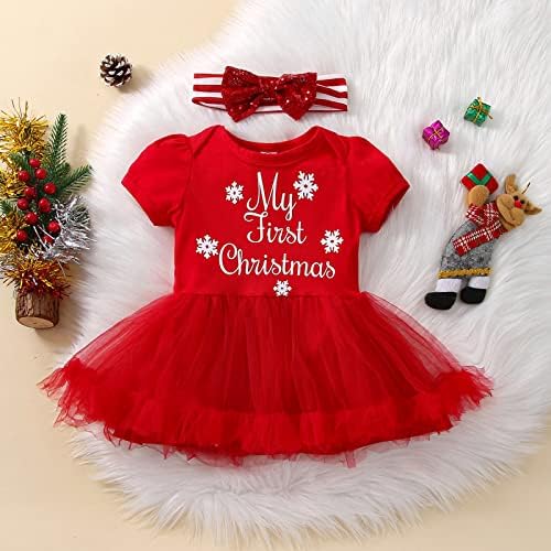 Minha primeira roupa de Natal para a menina de Natal Letra de Snowflake de Snowflake Lace Patchwork Vestido Tutu Romper com faixa