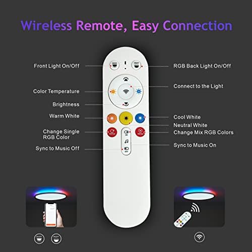 Vocgouu Smart RGB Teto Light trabalha com Alexa, controle remoto, Wi -Fi e Tuya App 18 polegadas - Alteração de cor