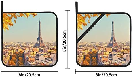 France Skyline Paris Paris Romântico Eiffel Tower Square Pote Potes Resistente ao calor Pote com bolso 2 PCs Potes de cozinha
