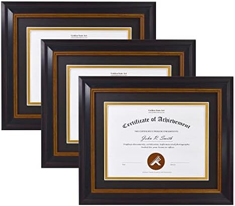Golden State Art, Conjunto de 3, 8x10 Frame para diploma/certificado/foto/imagem, ouro preto e cor da Borgonha. Inclui tapete duplo, vidro real e tela de mesa