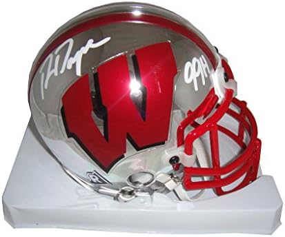 Ron Dayne assinou Wisconsin Badgers Chrome Mini Capacete JSA - Mini capacetes da faculdade autografados