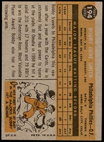 1960 Topps 194 Bobby Gene Smith Philadelphia Phillies NM/MT Phillies