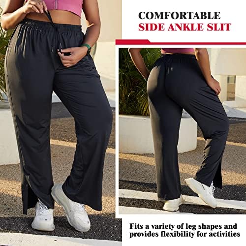 Calça casual da cintura alta feminina com perna larga de bolso dividido no verão rápido seco rápido seco plus size calças ajustáveis