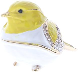 Caixa de bugigangas de pássaro Goldfinch, cristal claro swarovski, esmalte amarelo e branco, L 1,25 x H 1,50 x W 1.25