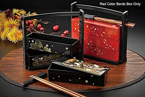 JapanBargain 1950, Almoço japonês Bento Box três níveis com pauzinhos tradicionais de plástico sakura -cerejeira padrão
