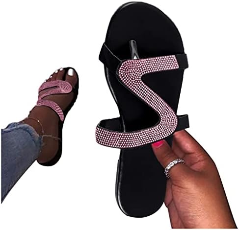 Pgojuni sandalias para mujer sandálias planas femininas sandálias de strass bling escorregando sandálias de dedo do pé aberto
