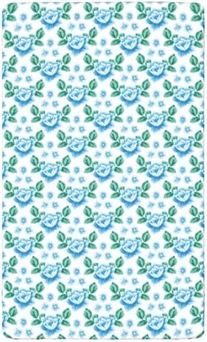 Folha de berço com tema de rosa, colchão de berço padrão folha de colchão de lençolas de colchão de colchão para meninos ou garotas ou berçário, 28 “x52”, Jade Green Green Sky Blue Blue