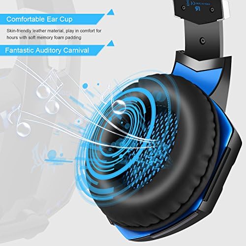 Fone de jogo de jogo baixo scelrgrace scelring bass, sobre os fones de ouvido com os fones de ouvido com microfone, redução de ruído, luzes LED e controle de volume para laptop, PC, Mac, iPad, smartphones azul